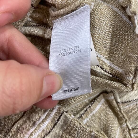 J. Jill Tan Striped Linen Blend Split Hem Wide Leg Cropped Pants Size M - Picture 4 of 8